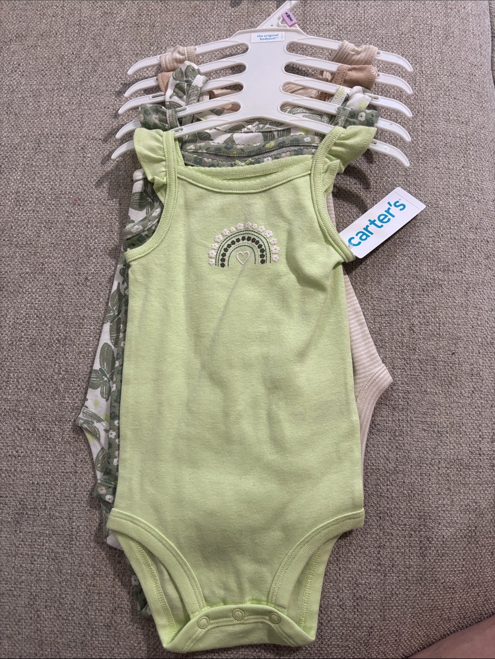 Carter's Light Green Sleeveless Baby Bodysuit with Rainbow Embroidery